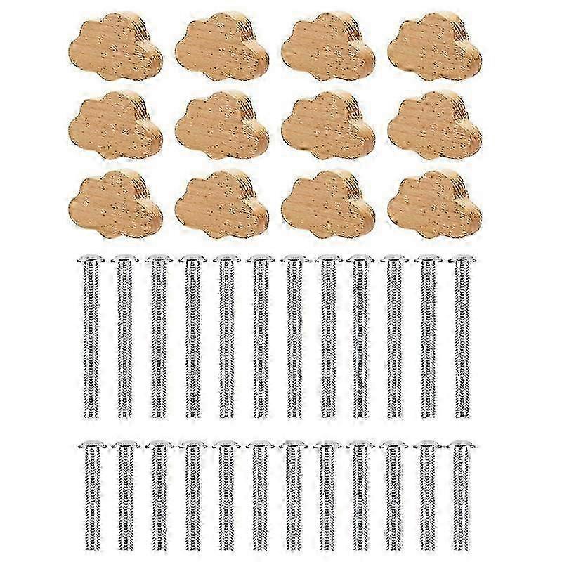 Boho Dresser Knobs- 12 Pack Durable Beech Wood Drawer Knobs Cloud-Shaped Wooden Dresser Pulls for C