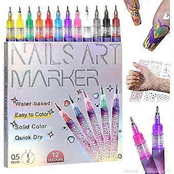 12 Colors Nail Art Pens Set with Precision Fine Tip, QuickDrying Markers for Gel Nails Drawing