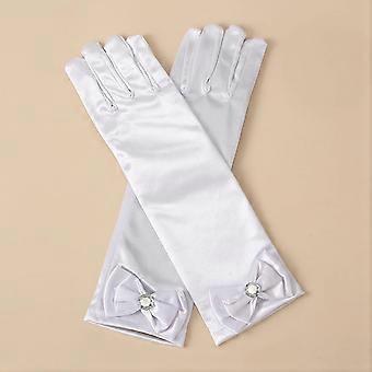 Guantes de princesa para niñas, guantes largos blancos de satén con diamantes y lazos para niñas, ideales para cumpleaños, bodas y fiestas de disfraces.