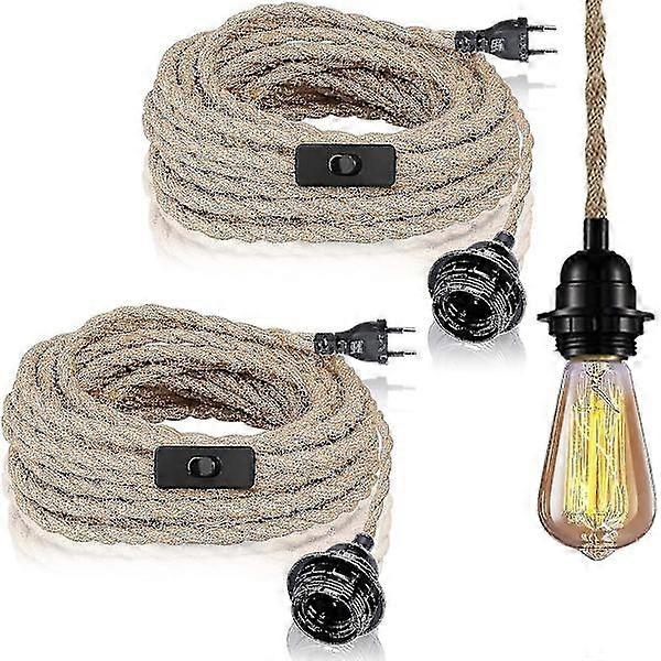 2-pack Ceiling Lights with Switch, Hemp Rope with 4.5m Cable, E27 Socket Compatible.