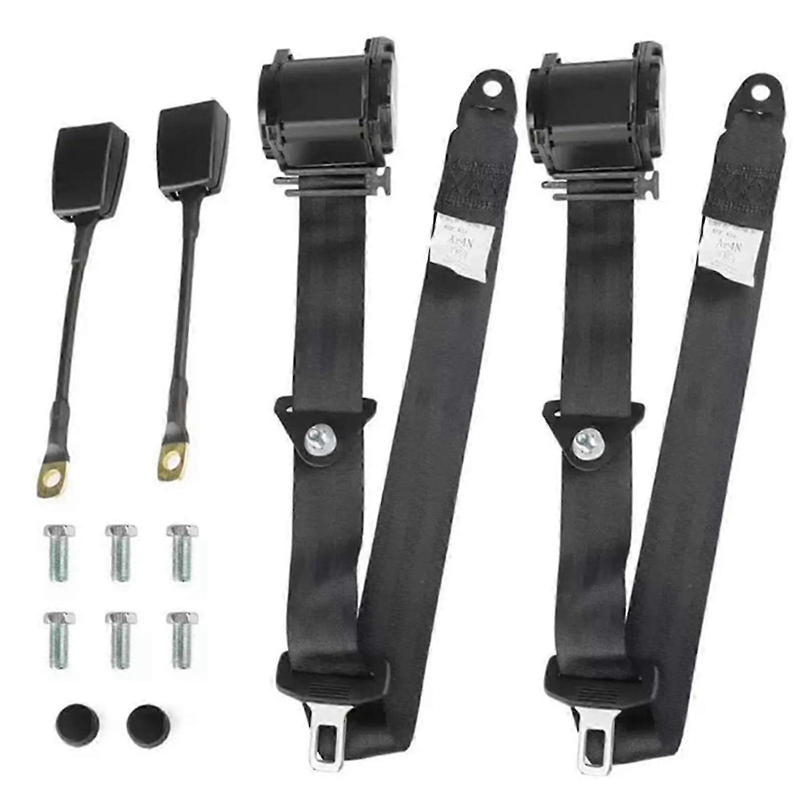 2 Sets Universal 3-Point Adjustable Retractable Lap Belts Modification Kit - Compatible with Various Car Models (Black)