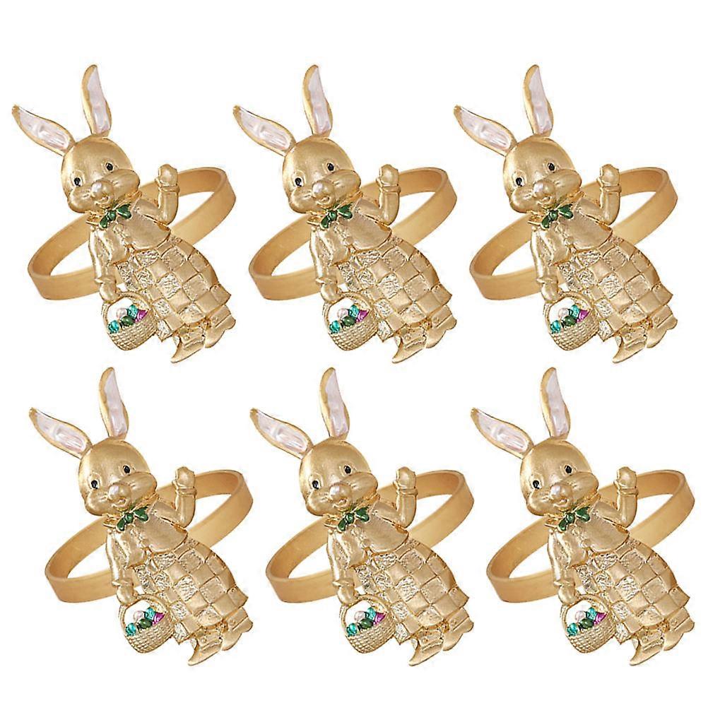 Rabbit Napkin Ring Alloy Decorative Holder for Easter Dinner 6Pcs Set