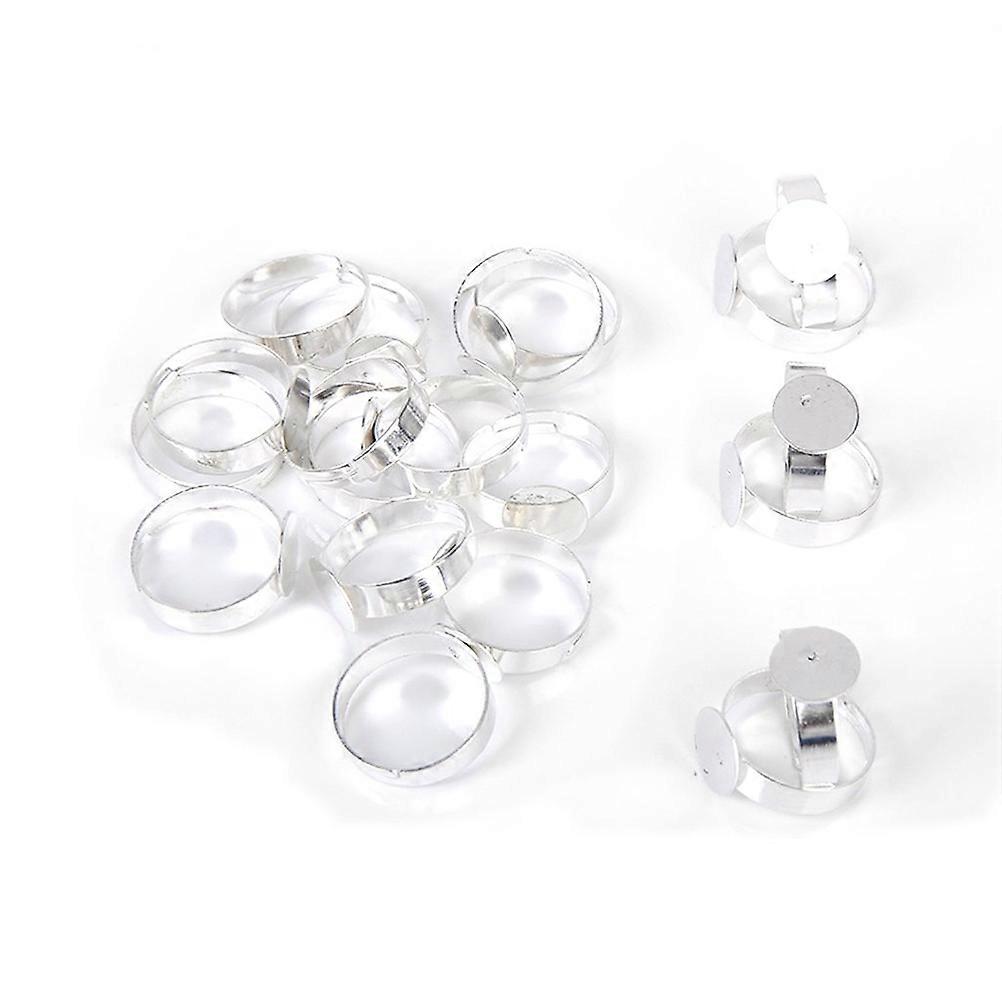 DIY Silver Adjustable Ring Base Ring for Crafts 20Pcs with 10Mm Pad