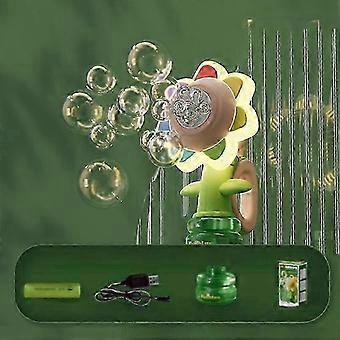 Máquina de burbujas eléctrica de juguete, automática, con cabeza de girasol que se mueve y luz danzante, para niños, máquina de burbujas de plástico con forma de flor.