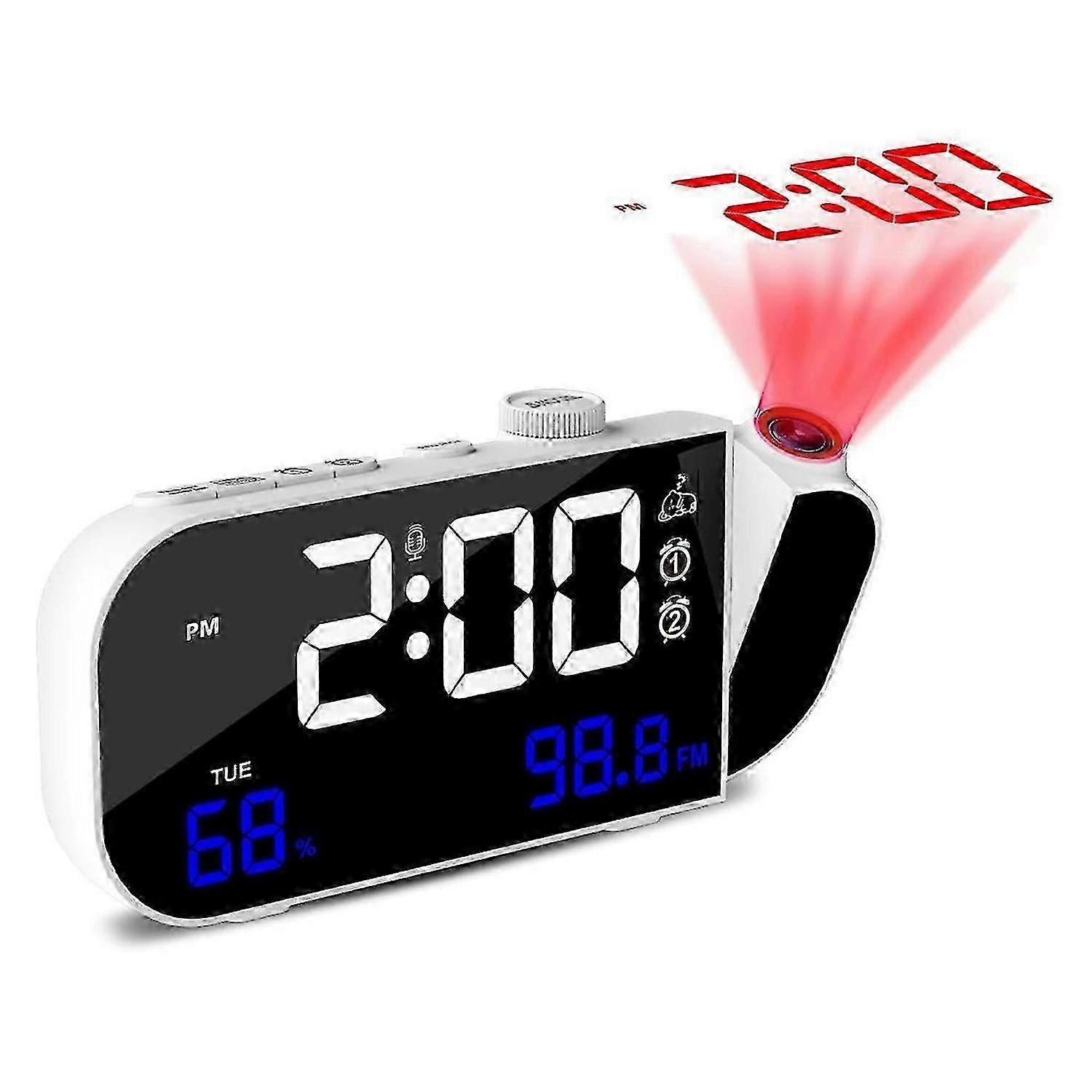 Alarm Clock,Digital Clock with 180 Rotatable Projector,White