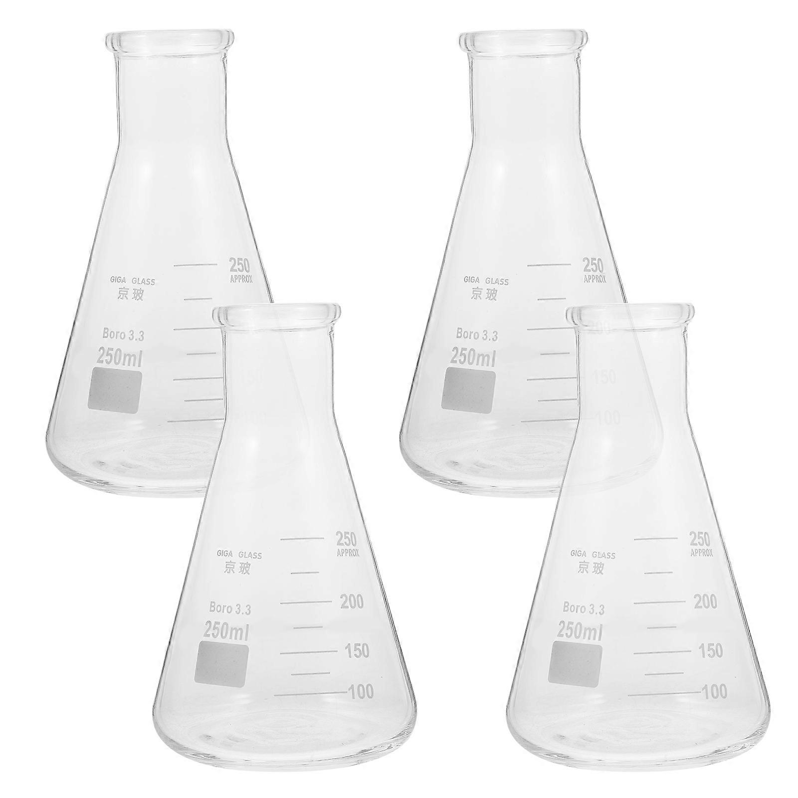 4pcs Erlenmeyer Borosilicate Glass Flask Wide Neck Conical Triangular Flask