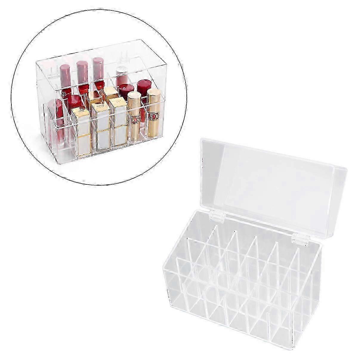 Lipstick Storage Holder Box Transparent Rectangular Flip Lid Plastic Makeup Holder 1Set