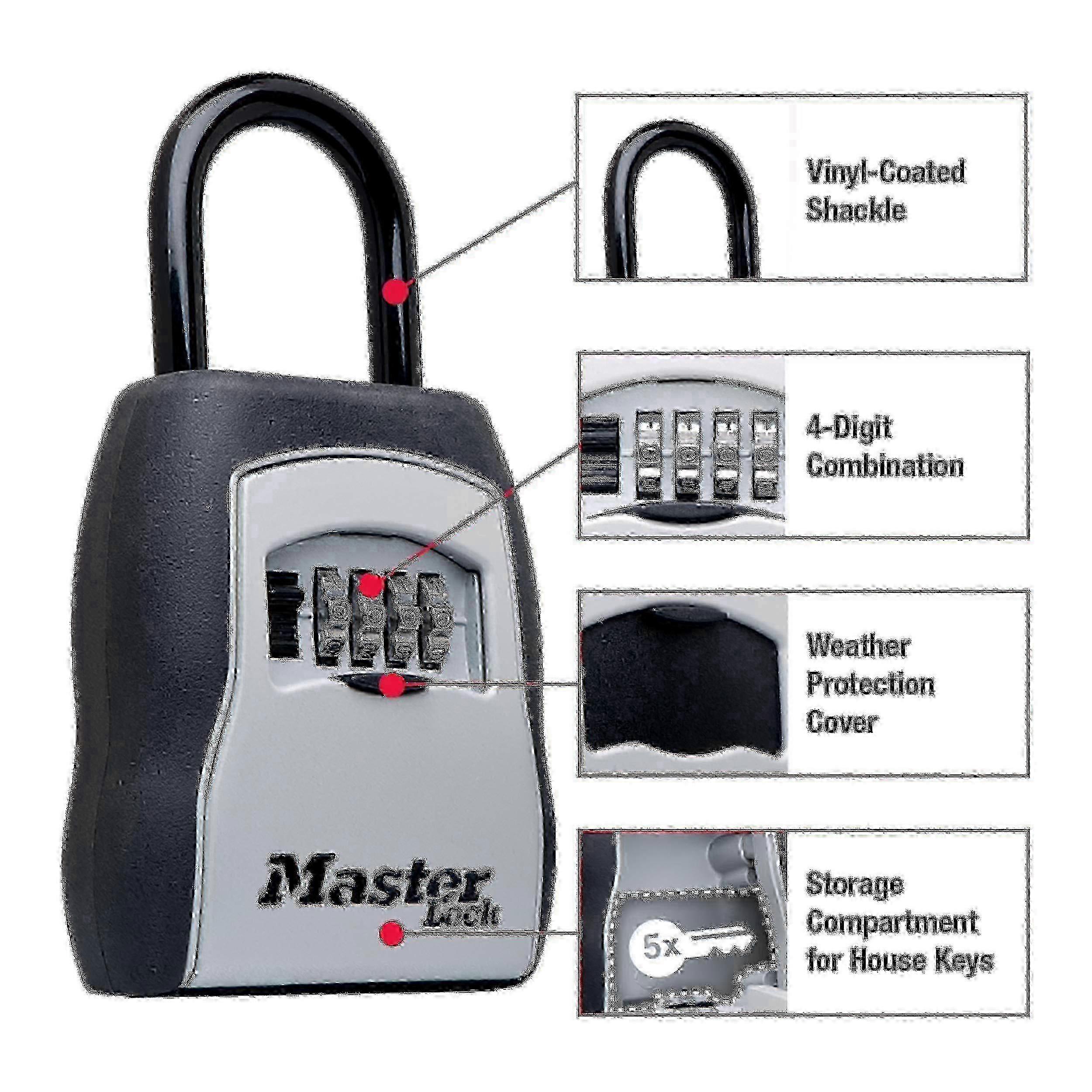 Master Lock Key Storage Box with 5 Key Capacity, Durable Black Design
