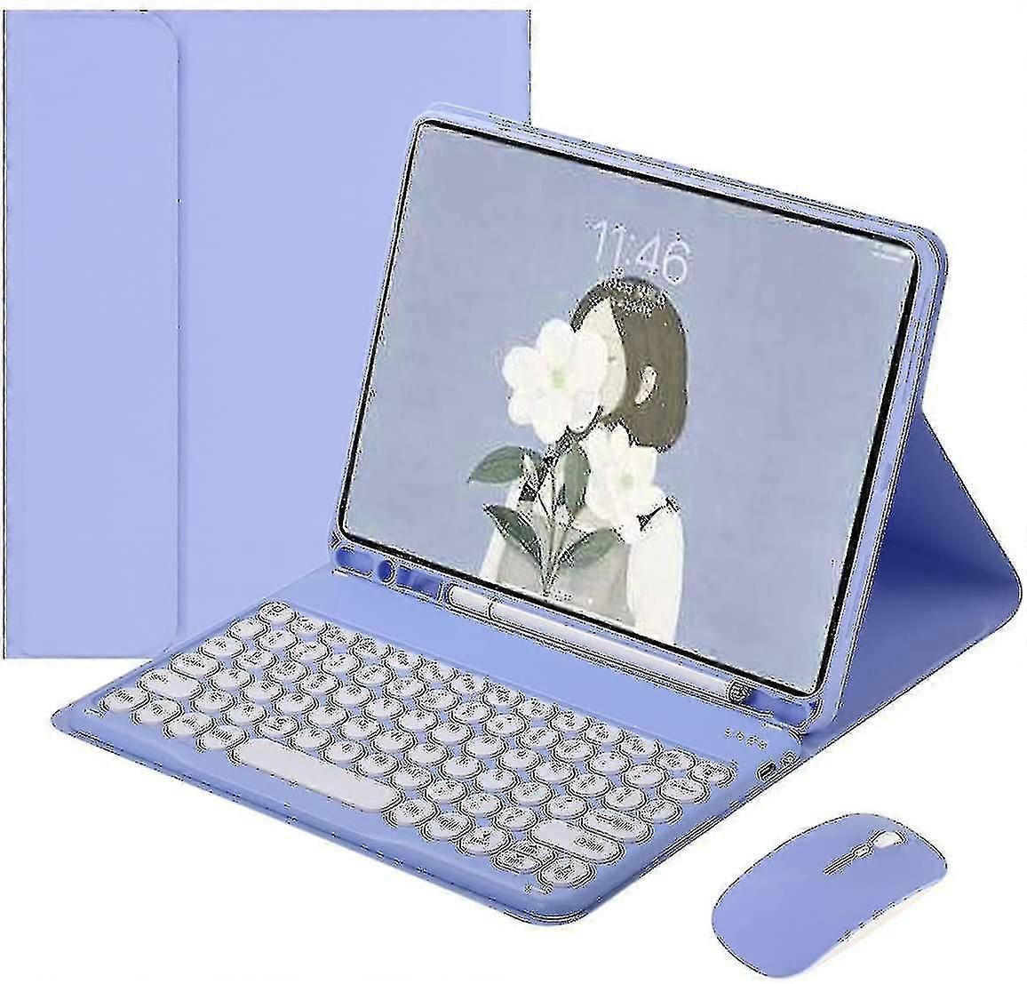Ipad  Keyboard Case With Mouse  Retro Round Key Caps Detachable