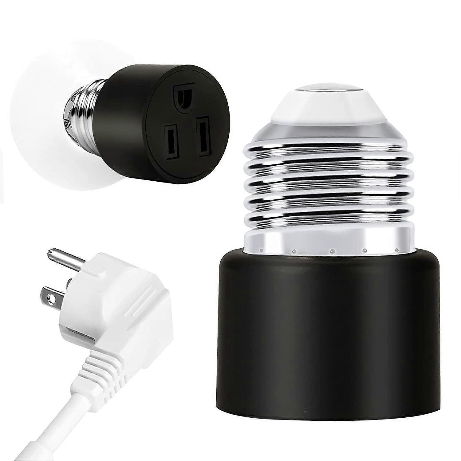Socket Adapter Converter - E26/E27 to 3 Prong Socket - Black