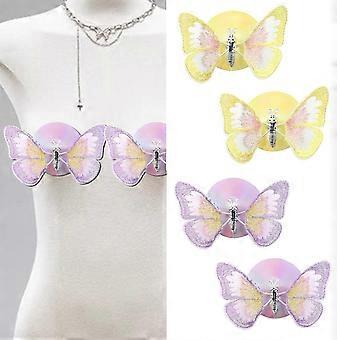 Women's 3D Butterfly Nipple Covers Reusable Adhesive Leather Pasties Rave Breast Petals Sticky Bras Nipple Stickers Yellow