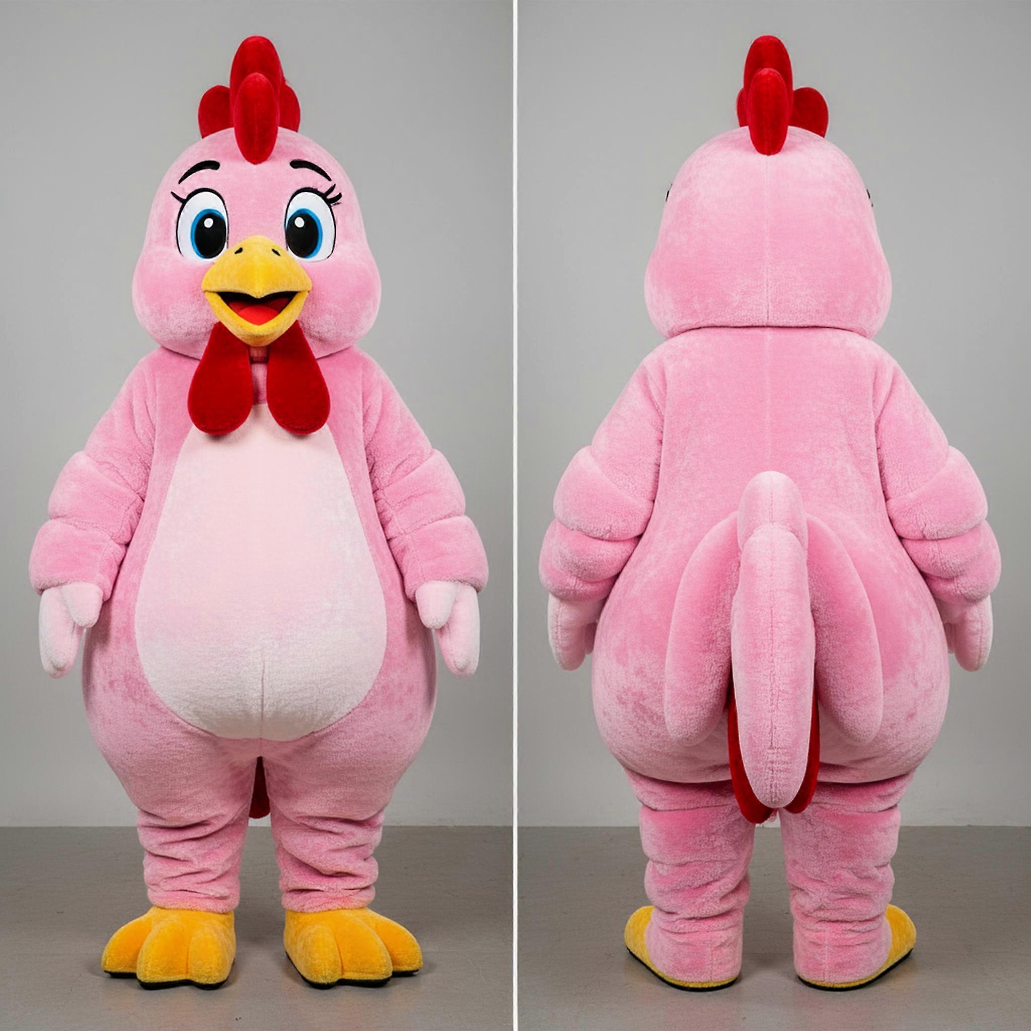 MASTICOT Pink Feathered Rooster Mascot