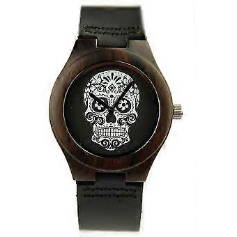 Relógio de pulso com caveira, em couro, com caixa de presente, ideal para aniversários e Natal (B 26-27)