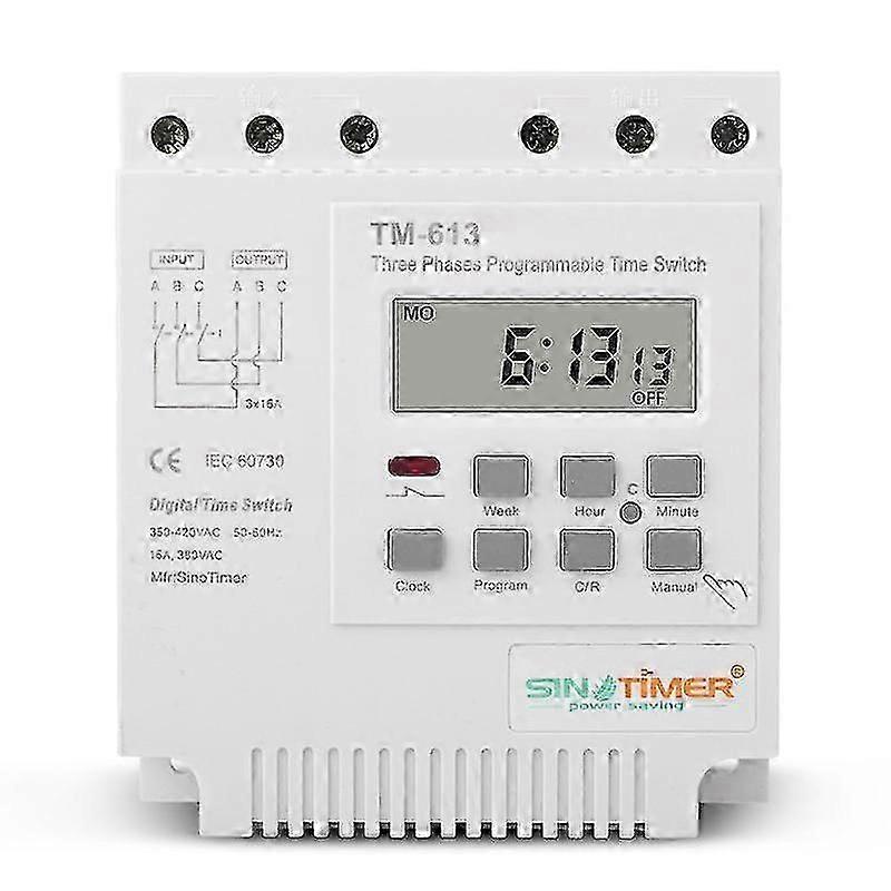 TM-613 Programmable Weekly Power Timer Switch, 380V/50 - 60Hz 16A Three Phase Smart Digital