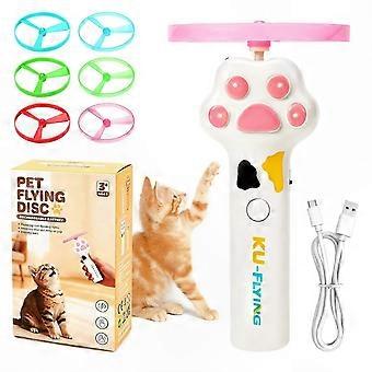 Brinquedo para gatos com lançador de discos voadores e 6 discos para brincadeiras interativas de buscar, ideal para gatos de interior e exterior.