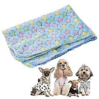 Pet blanket made of blue coral fleece. Comcompatible withtable compatible with pet cushions and beds. Versatile placement.