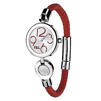 V & l Disc Pop Uhr für Frauen Analog Quarz mit Kuhfell Armband VL046603