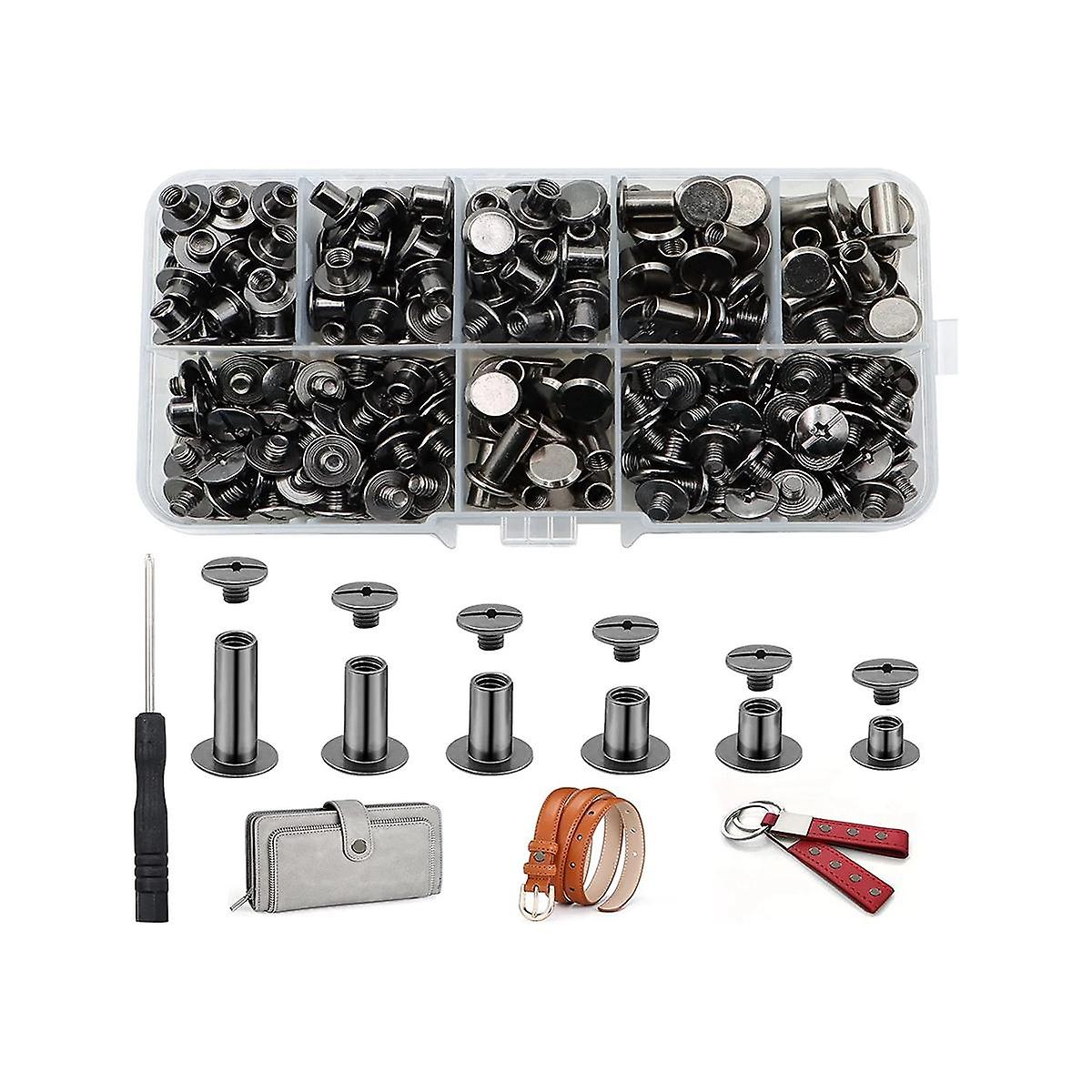 150sets Chicago Screws Assorted Kit,6 Sizes Round Flat Head Leather Rivets M5 Chicago Binding Screw