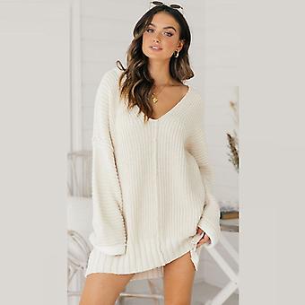 ladies oversized jumper dress Womens V Plunge Baggy Chunky Knit Sweater Long Top Viola