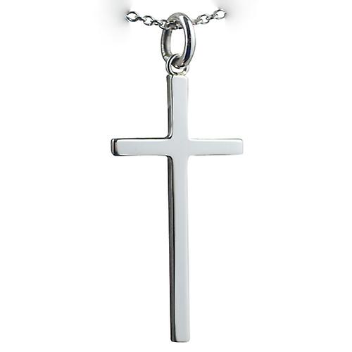 Silver 31x16mm plain solid block Cross with a rolo Chain 24 inches
