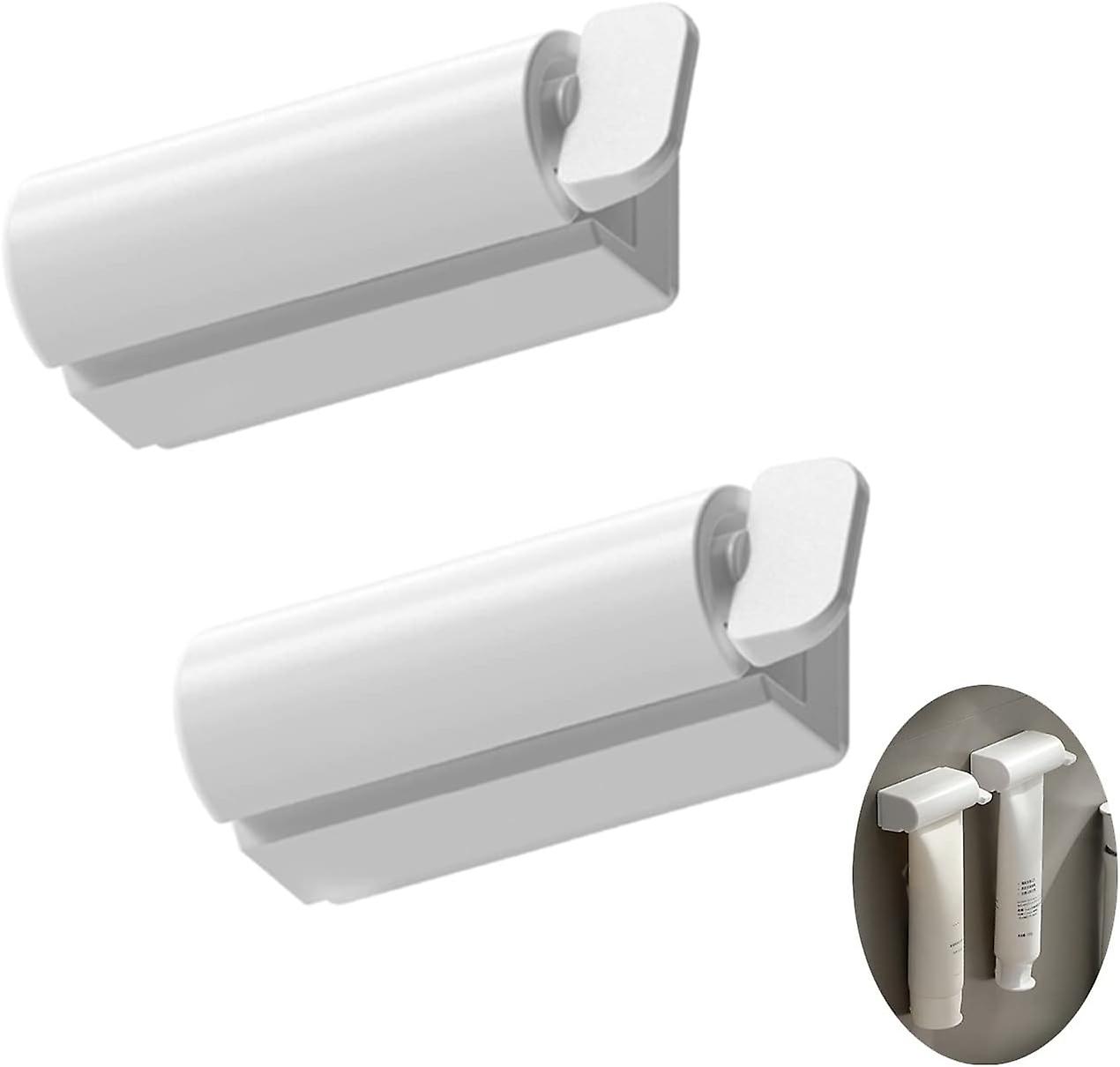 Wall-Mounted Rolling Tube Toothpaste Squeezer Magnetic Holder Rotating Toothpaste Dispenser for Bathroom (White/2pcs)