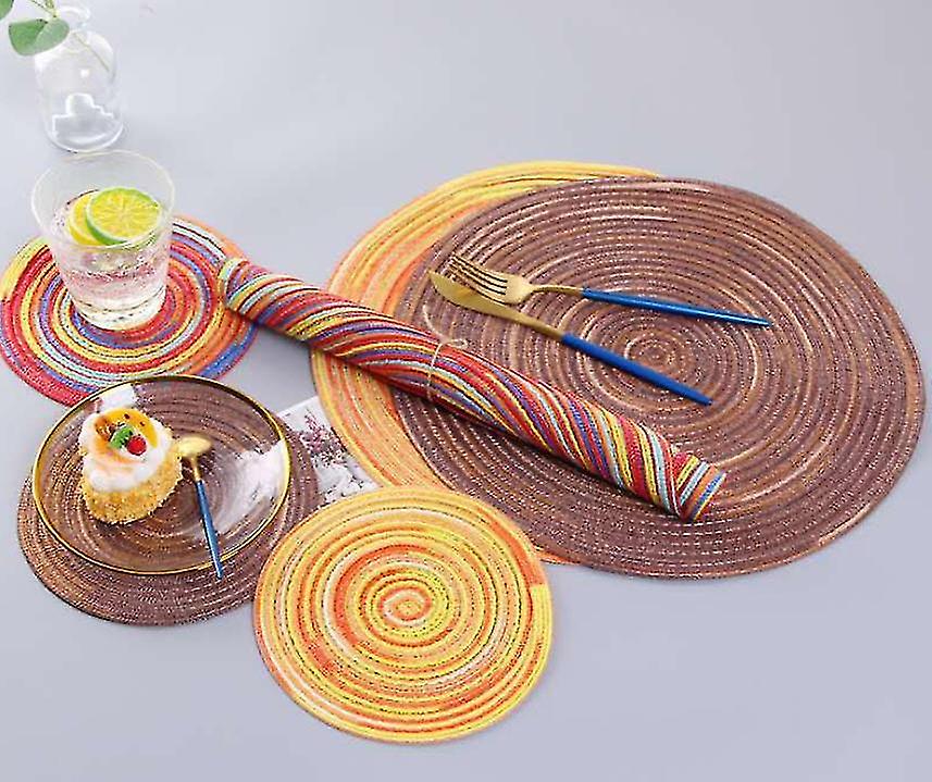 Castor Yarn Table Mat Anti-hot Teacamp Pad Round Plate 2pcs