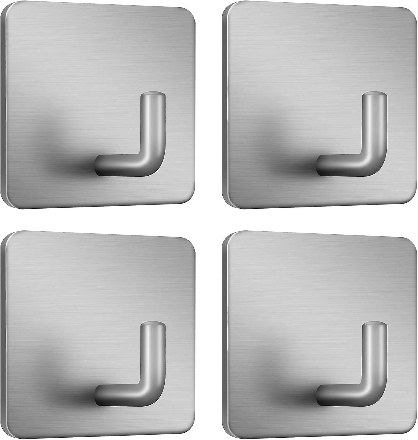 Adhesive Towel Hooks Towel Hooks for Hanging Robes Coat Hooks Stick on Wall Hooks Stainless Steel 4 Pack (Silver)