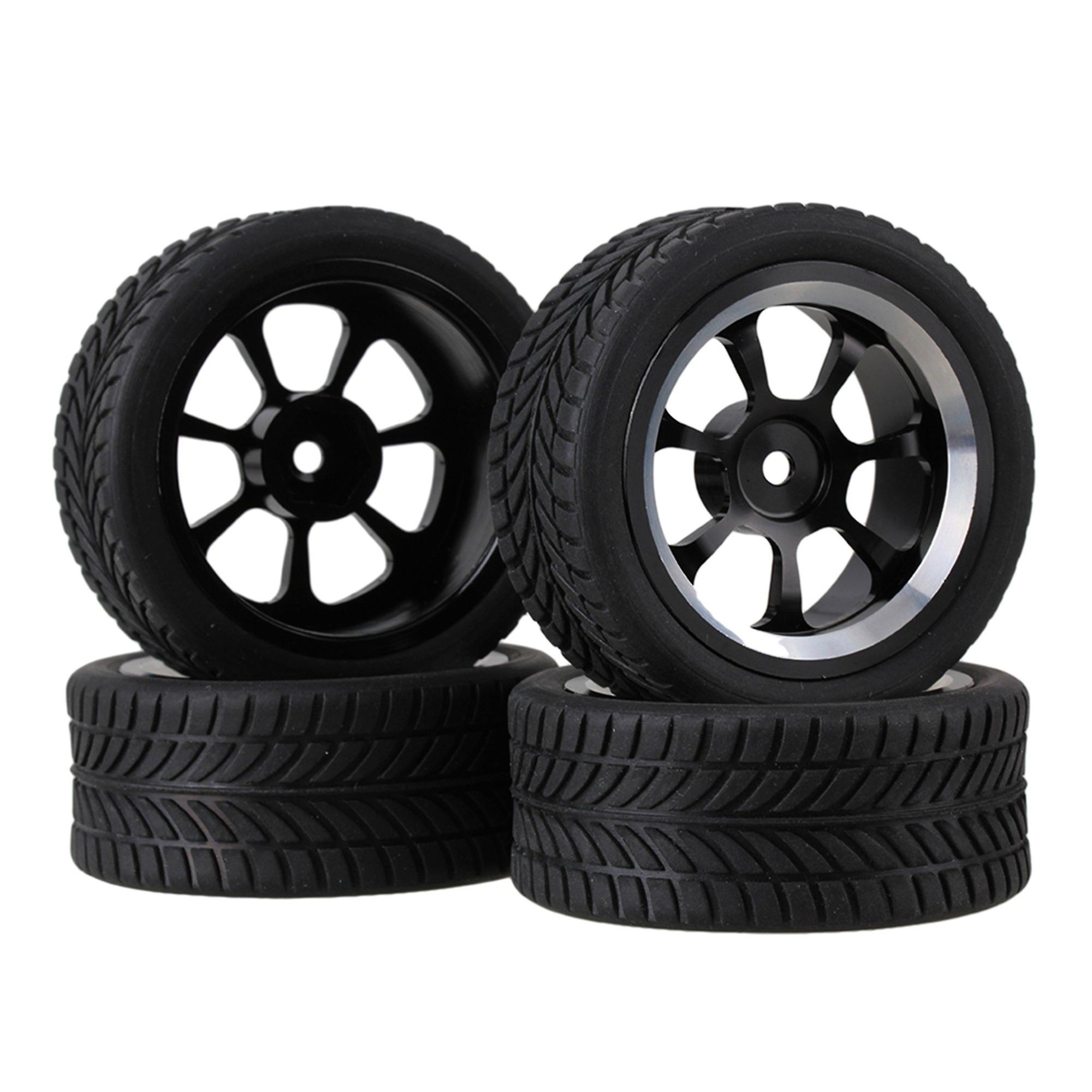 4 Sets RC 1:10 On Road Car Rubber Single Oriented Tire Alloy 7 Spoke Whee Rim