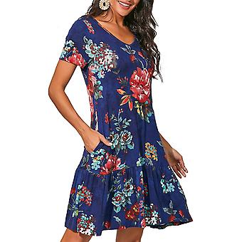 Sommerkleider für Damen Lockere Passform Bequeme kurze Ärmel Damenkleider mit Taschen Herbst T-Shirt Freizeitkleid 12-14Groß