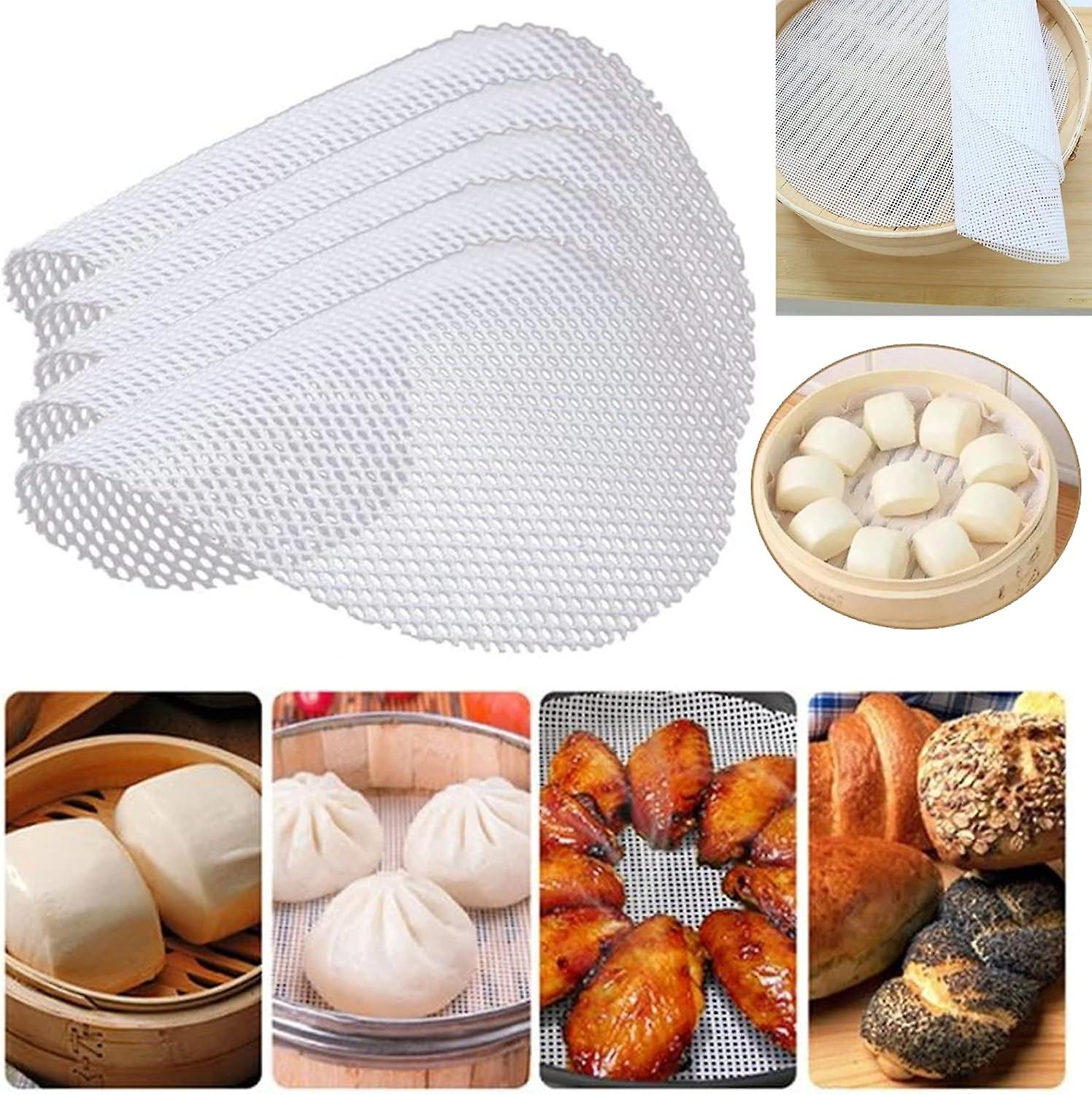5 PCS 28CM/11 Inch Kitchen Silicone Steamer Mesh Liners Pad Round Steamed Buns Nonstick Mat Safety Reusable Baking Cooking Tools Restaurant
