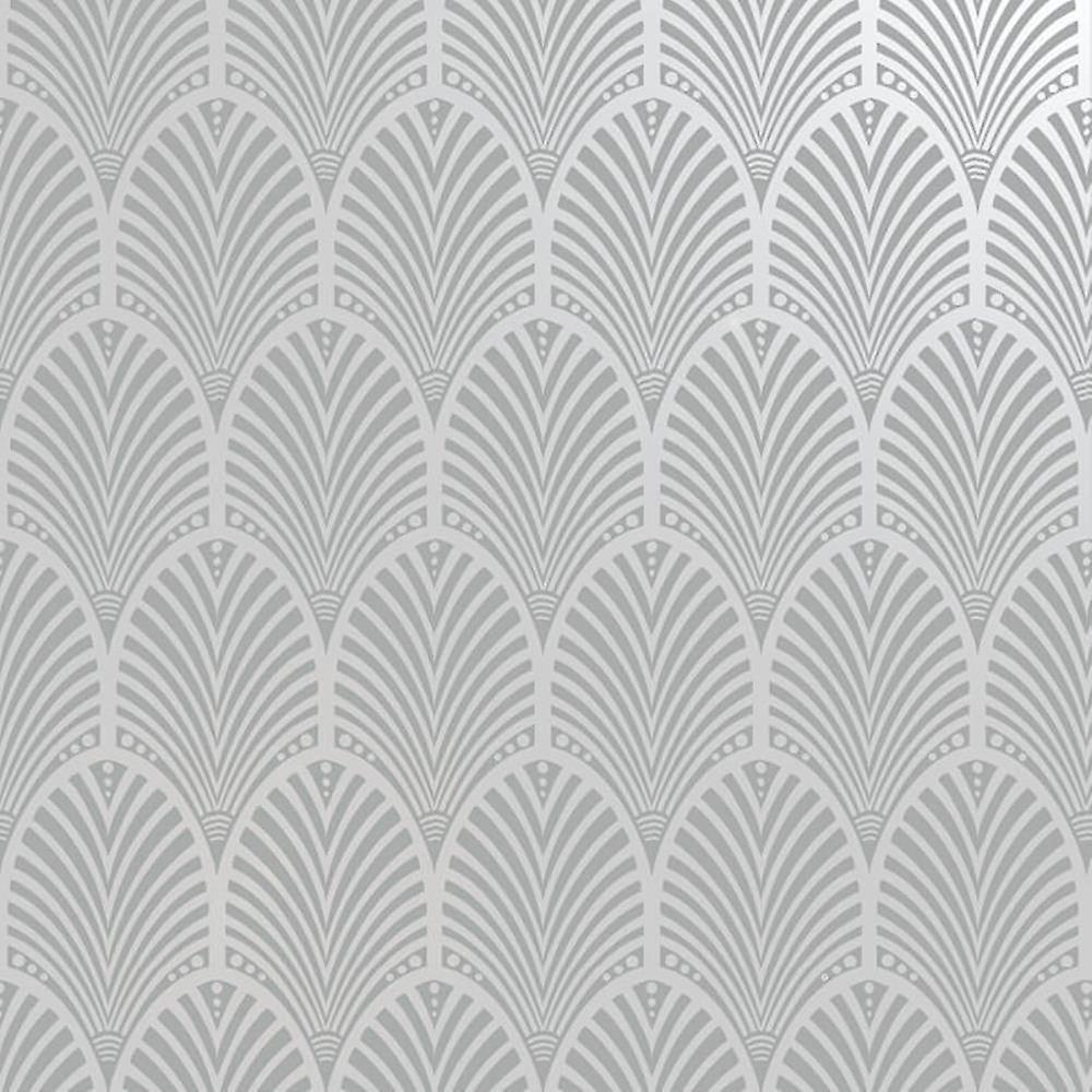 Peacock Geo Silver Wallpaper