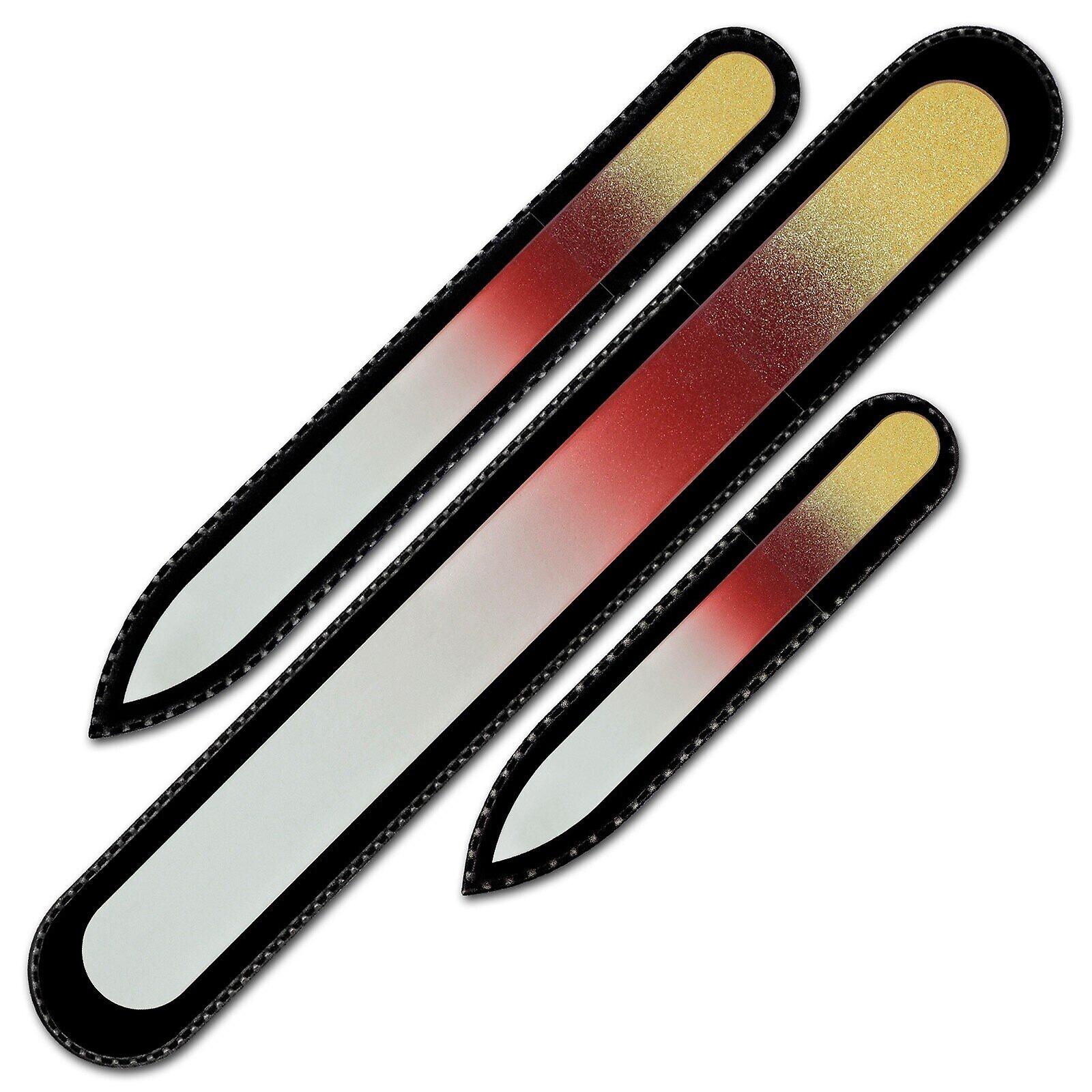 Set of 3 Rainbow Crystal Nail Files, Hand made of Czech tempered glass R-BMS2 - Golden Red