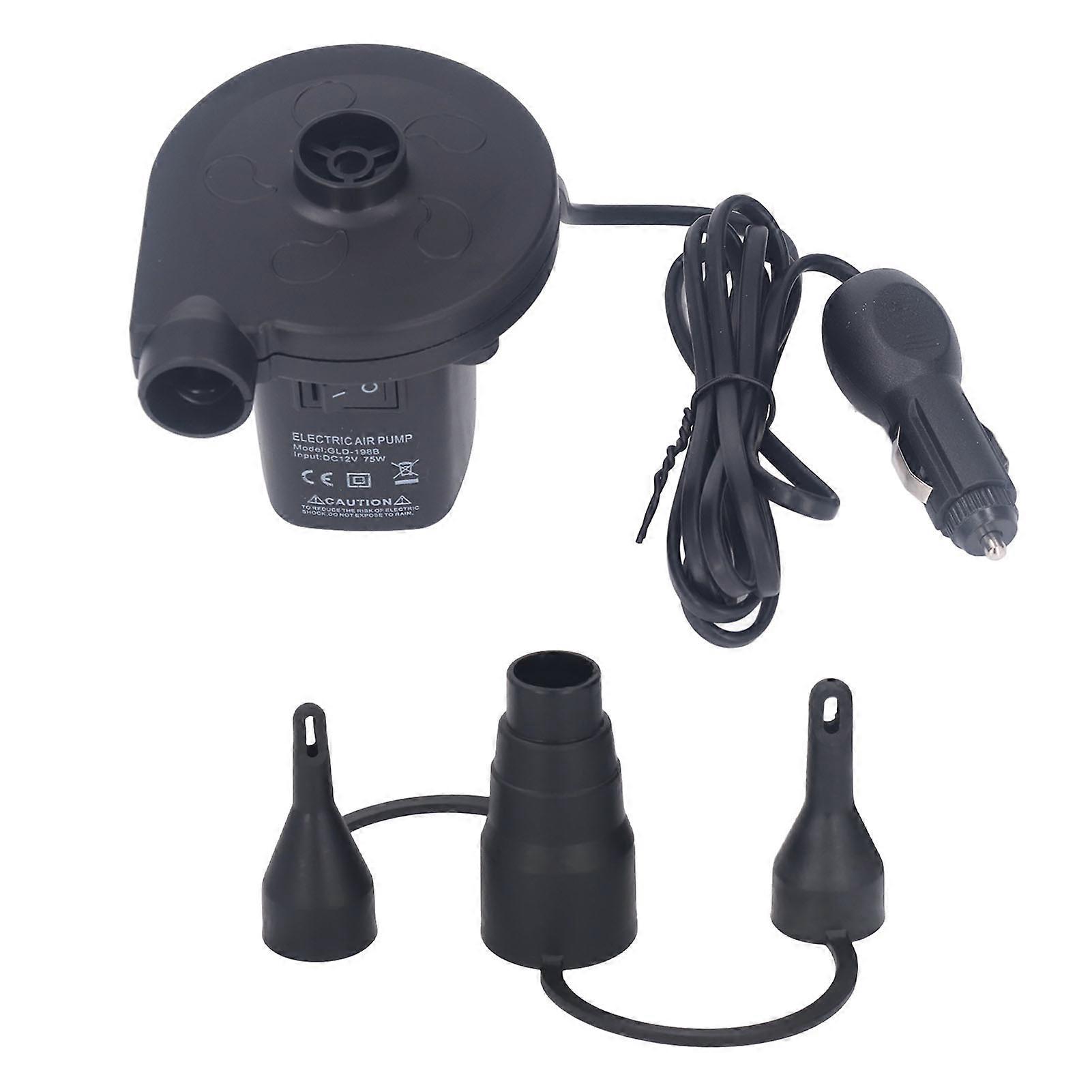 Electric Air Pump 75w Low Noise Portable Inflator Deflator Pump With 3 Nozzle Dc12v