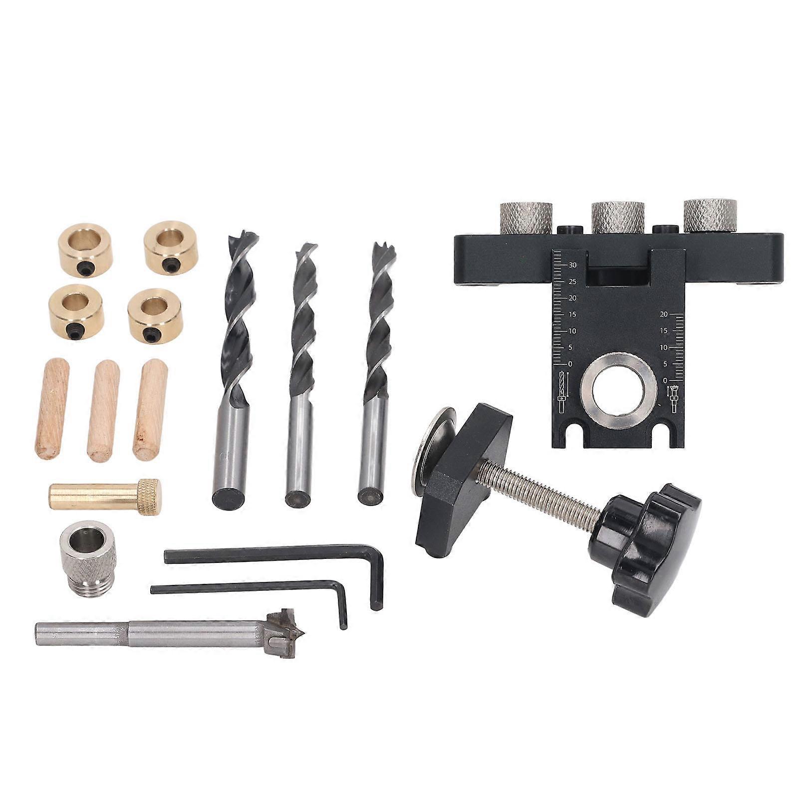 3 i 1 lommehul jig kit aluminiumslegering træbearbejdning boring locator runde træ dyvel bore guide kit