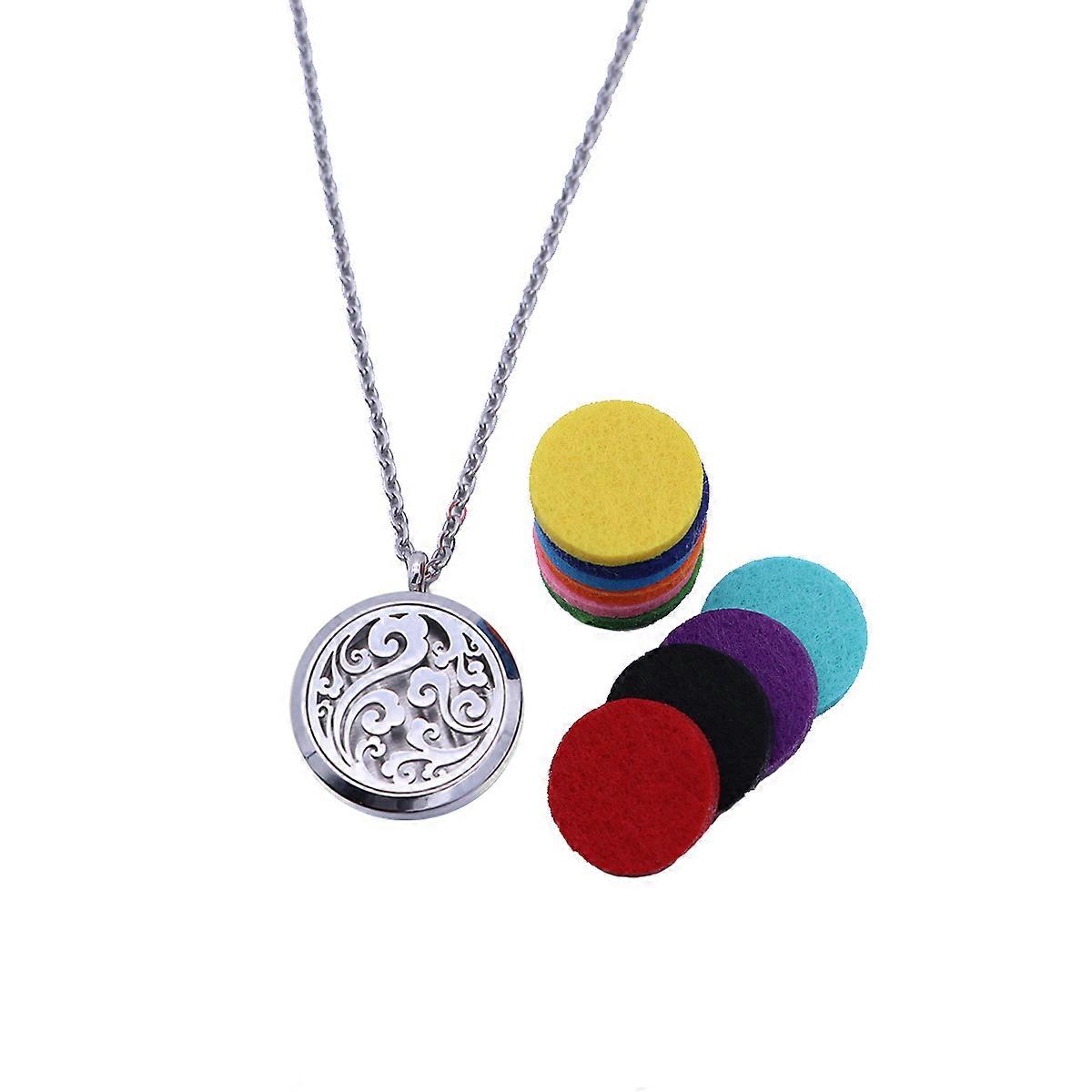 Essential Oil Diffuser Necklace Aromatherapy Diffuser Locket Pendant Set with 10 Color Refill Pads and Chain (Silver)