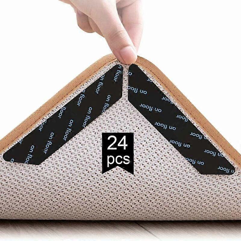 Rug Grippers, 24 Pcs Anti Slip Rugs, Anti Curling Carpet Grippers Corner, Anti Curling Non Slip Rugs, Reusable Non Slip Rug Sticker for Hardwood Floor