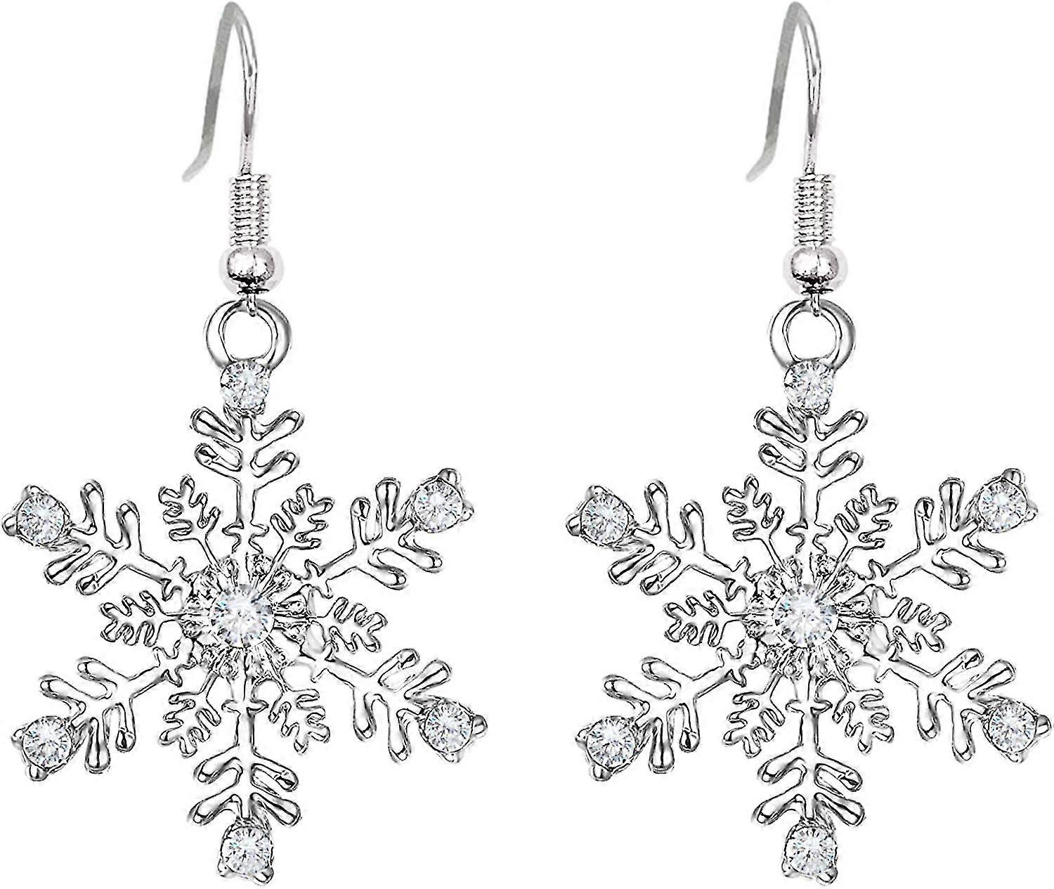 Clear Cubic Zirconia Fishhoop Snowflake Earring Hook Dangle Drop Earrings