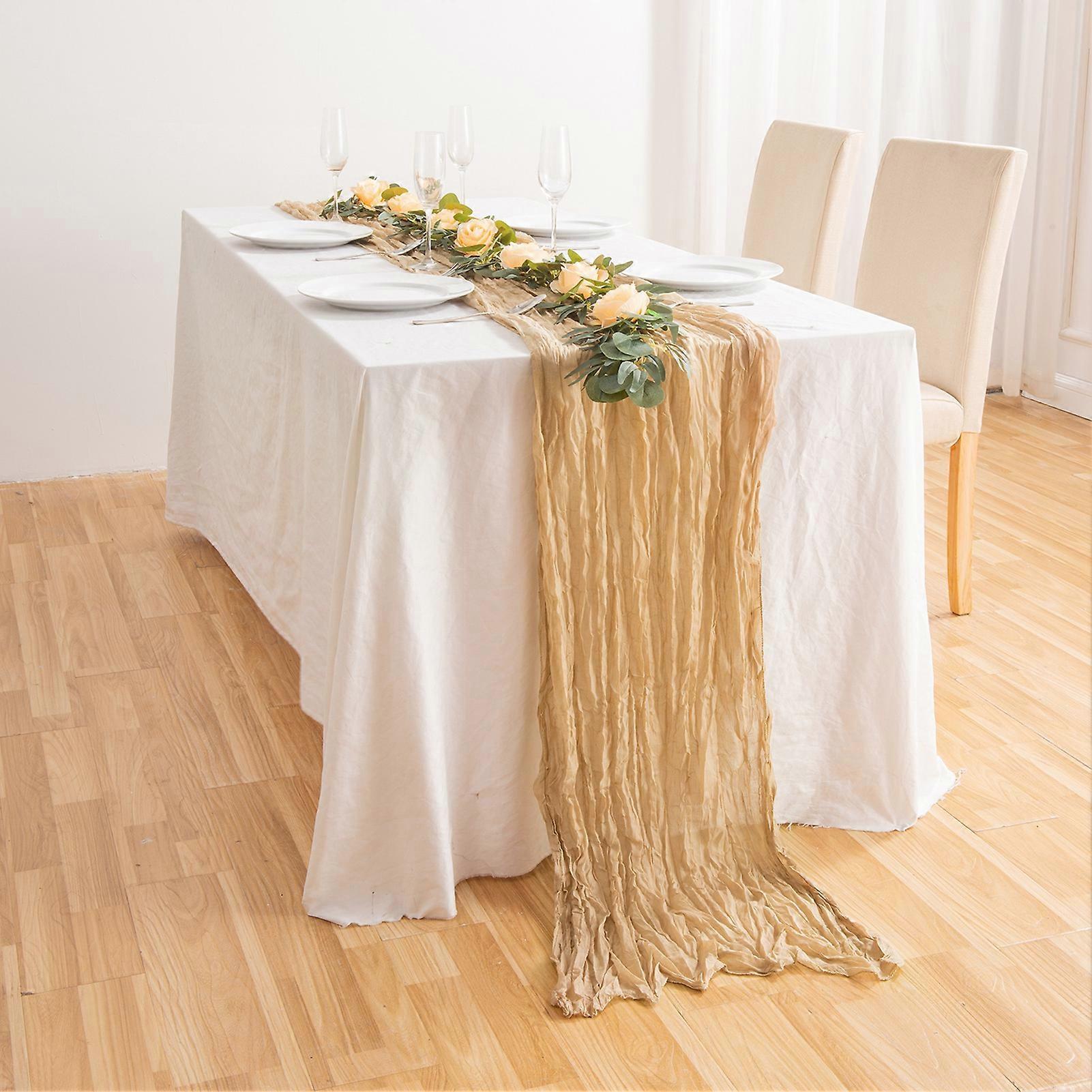 Pleated Cheese Cloth Table Flag Foldable Table Runner For Dining Table