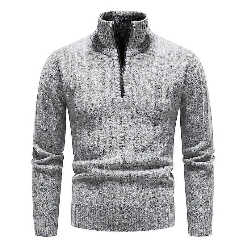 Herren Pullover Cardigan Jacke Fleece Verdickter Strickpullover Casual Solid Color Halb Reißverschluss Pullover