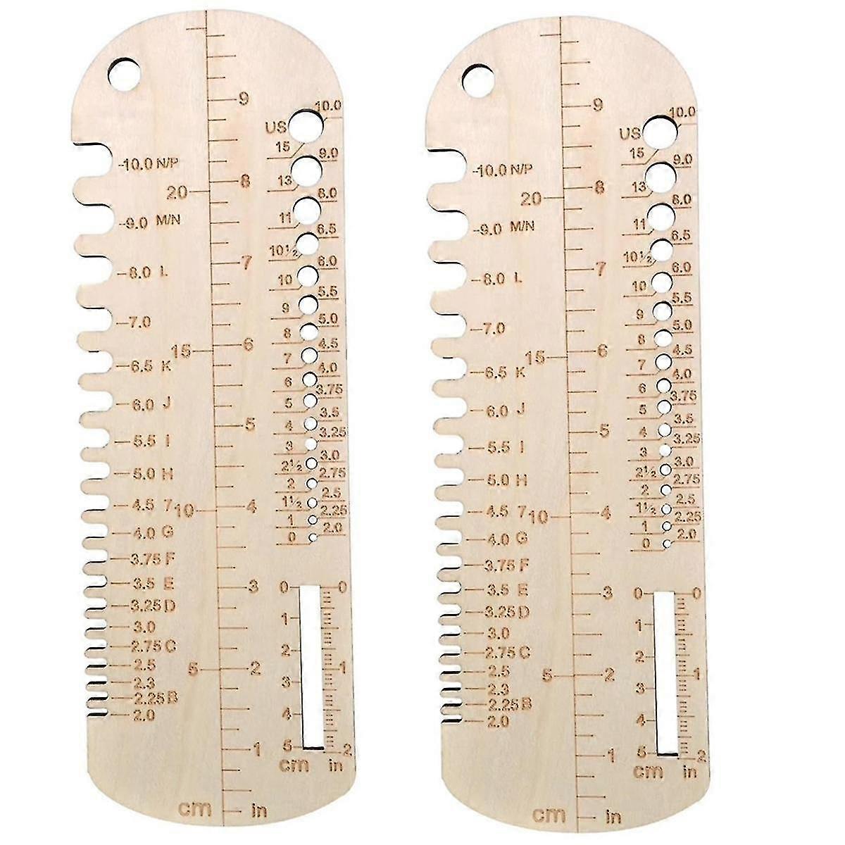 2pcs Sock Knitting Ruler Wooden Knitting Needle Size Gauge Measuring Tool Sock Accurate Ruler Knit