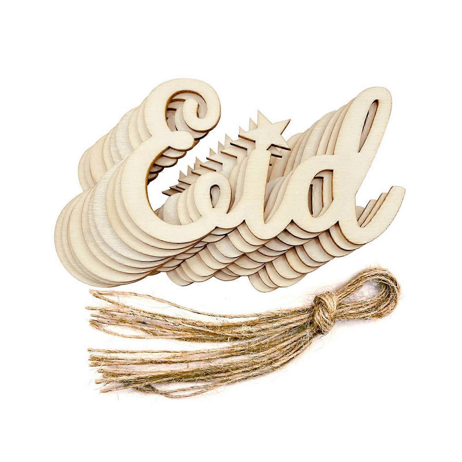  Trä Eid Mubarak Hängen10st Oavslutad tom träprydnad