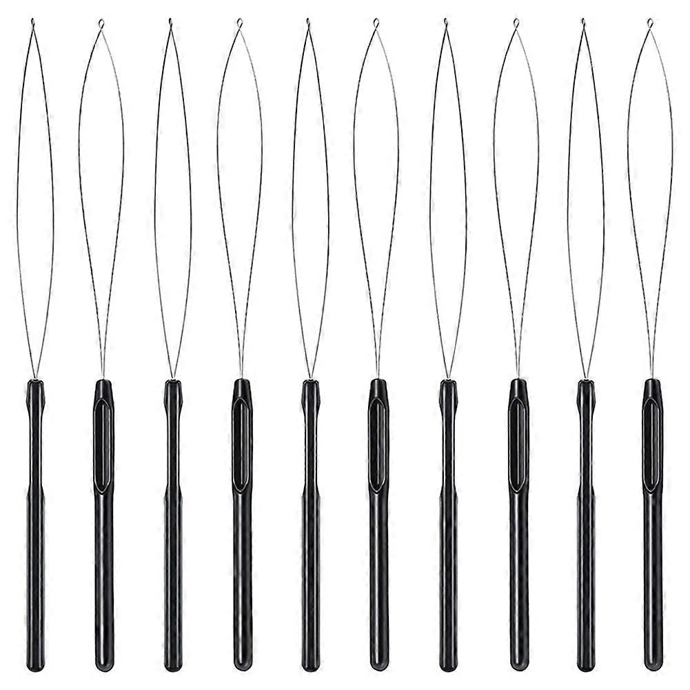 10Pcs Hair Extension Loop Threader Hook Tool and Bead Tool Black Loop Threader for Hair Extension or Feather Extender