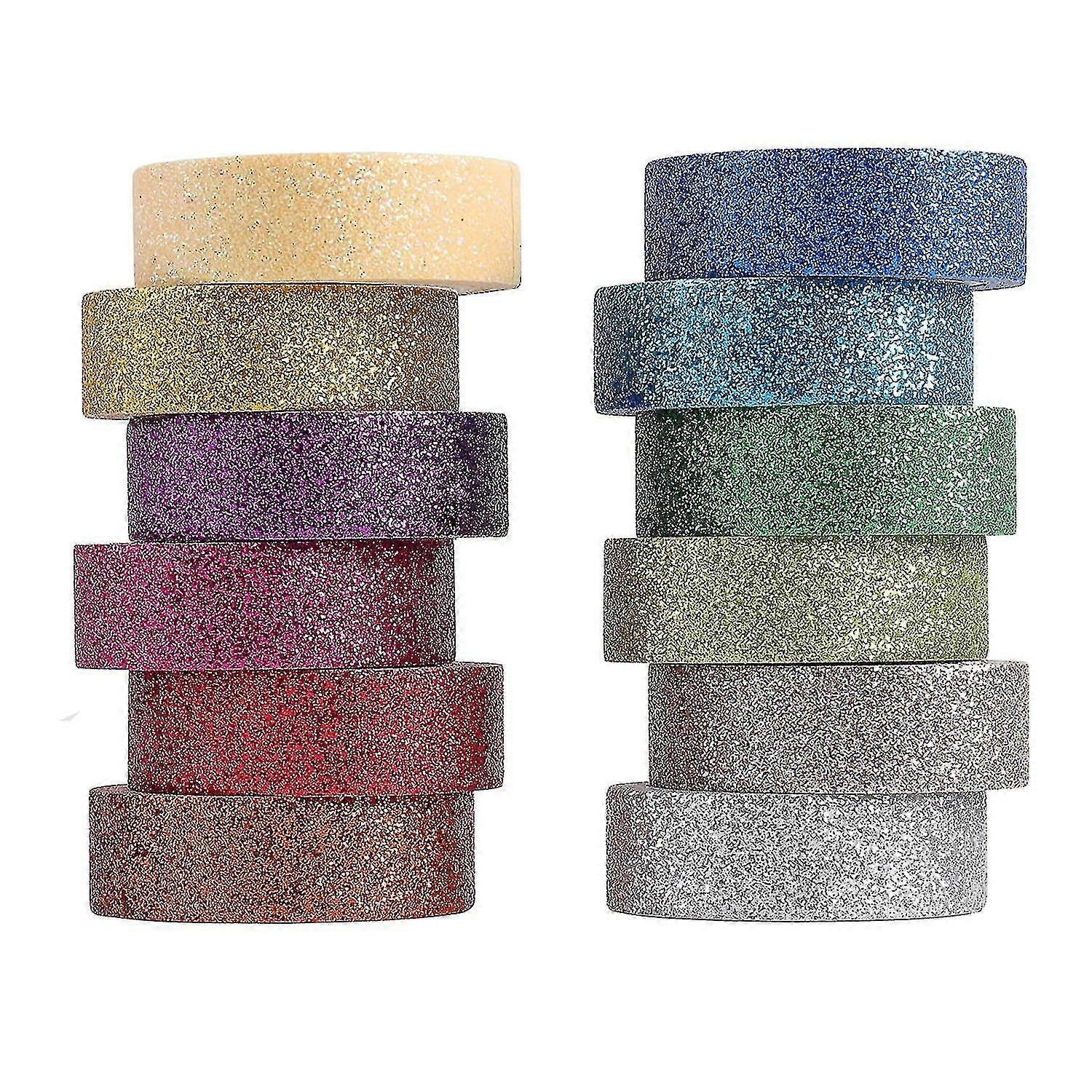 Diy Glitter Washi Tape Set - 12 Rolls Έγχρωμη Ταινία Κάλυψης, Sparkle Διακοσμητική Ταινία Για Τέχνη, Scrapbook Tape, Διακόσμηση &; Χειροτεχνία (Dark) - MMIAO