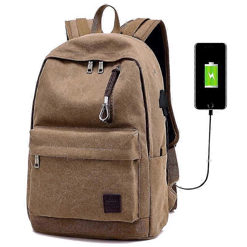 Brown Usb Business Backpack Computer Bag Big Capacity Portable Backpack