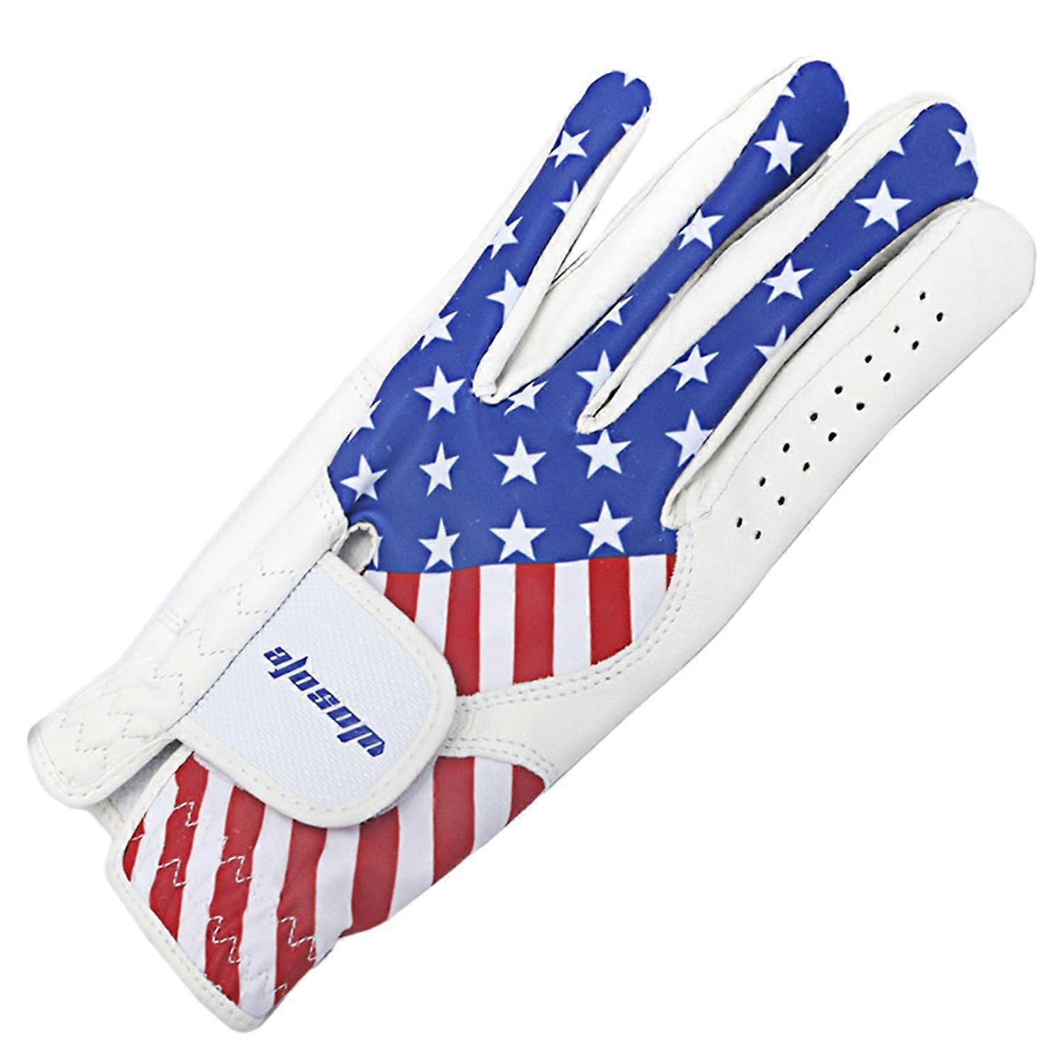 1Pc Left-hand Golf Glove Adjustable Closure American Flag Pattern Wear Resistant Synthetic Leather