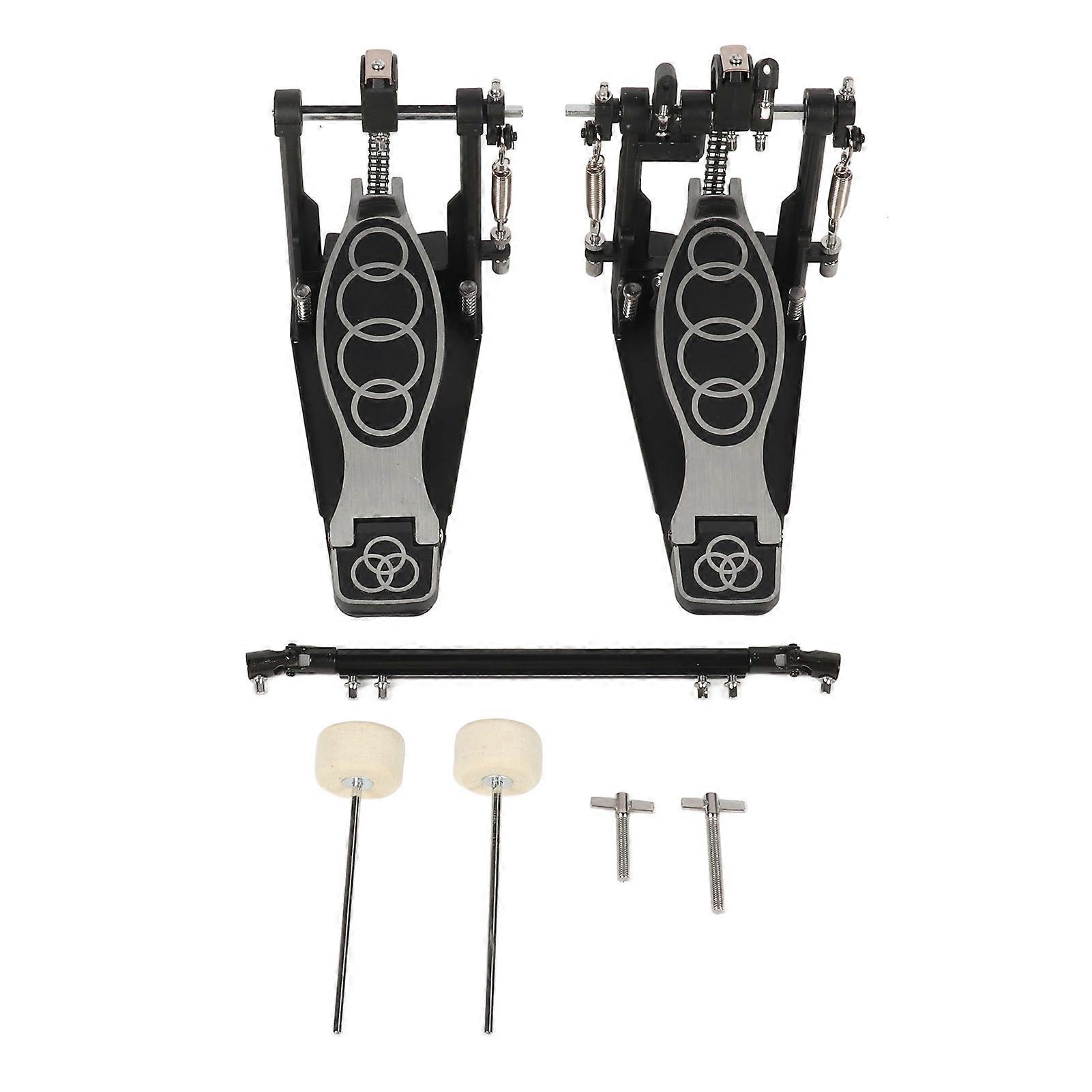 Double Drum Pedal Powerful Beating Adjustable Tension Anti Slip Bass Jazz Drum Pedal Black