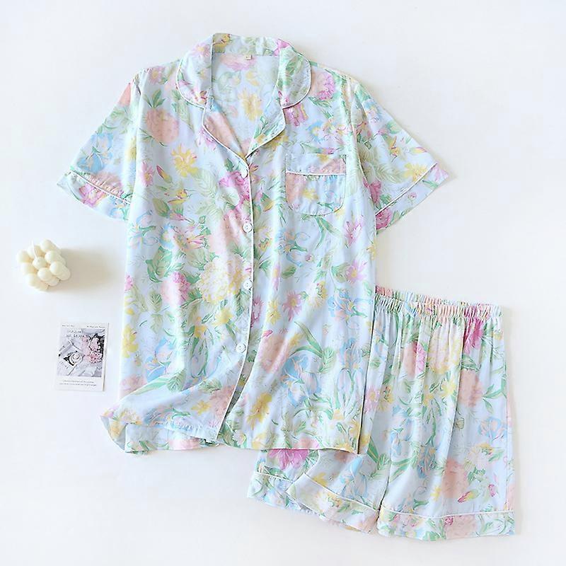 Kvinnors Pyjamas Set Kortärmade Shorts Hem Pijima Lös Tvådelad Kostym för Hem Nattkläder Tryckt Plus Size Kvinna Pijima