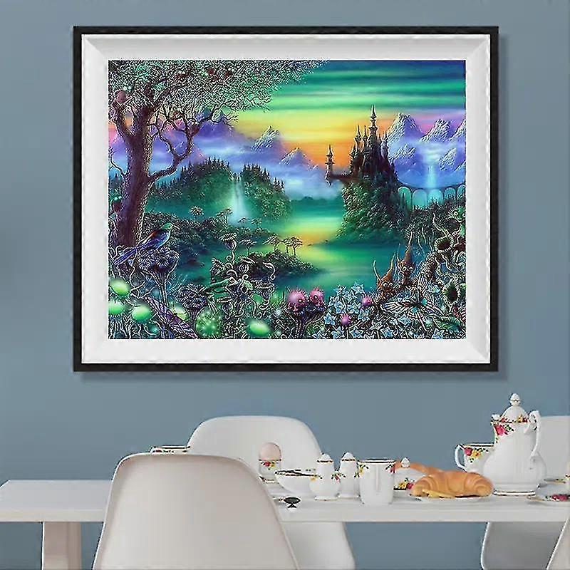 1pc 5d Diy Diamond Painting, Artificial Round Diamonds, Fantasy Landscape, Panda Pattern