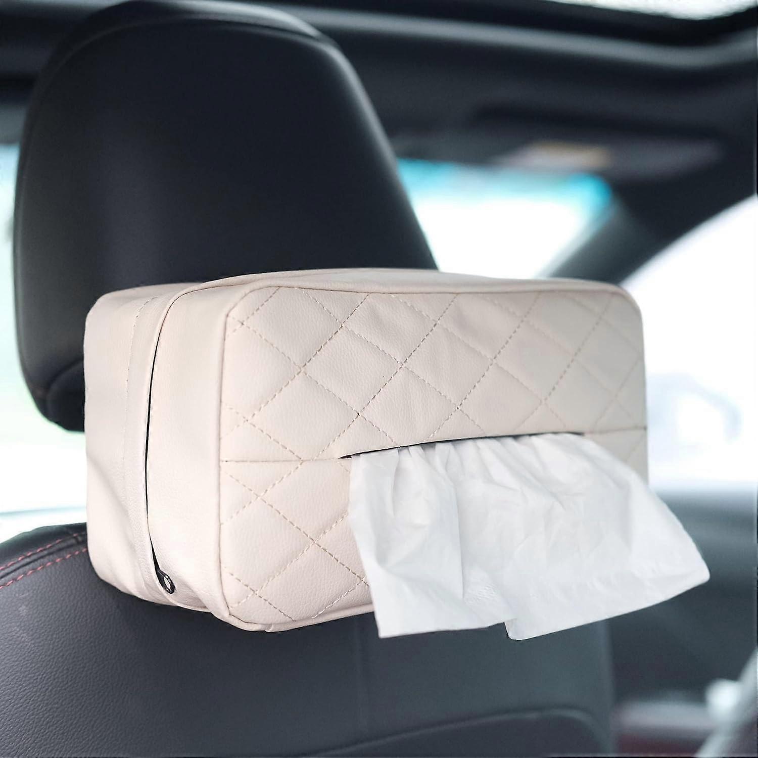 1 pcs Car Tissue Holder, Extra Large Tissues Box Cover for Car Backseat, Ideal for Organization and Daily Use, Fits for 120 Tissues Box (Beige)