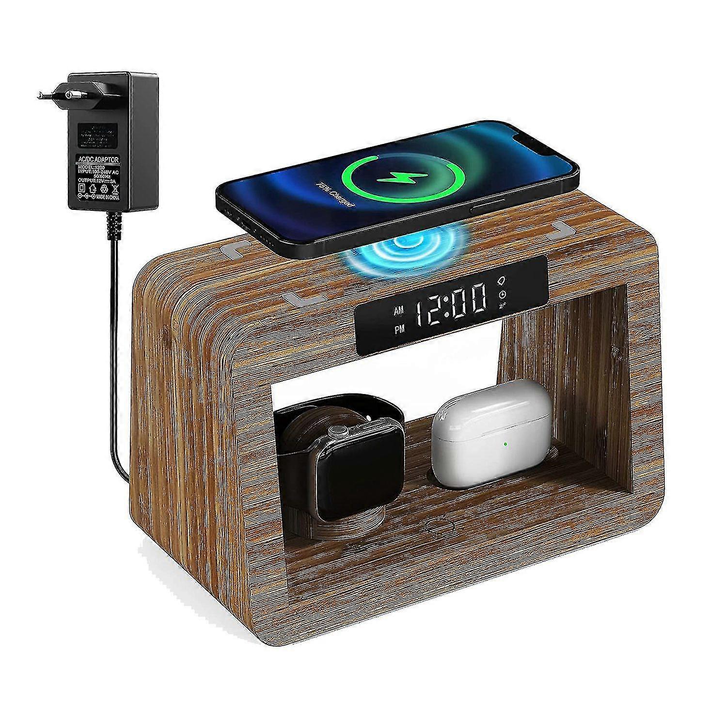 3 In 1 Wireless Charging Station, Fast Wireless Charger+digital And Night Light, For /-eu Plug